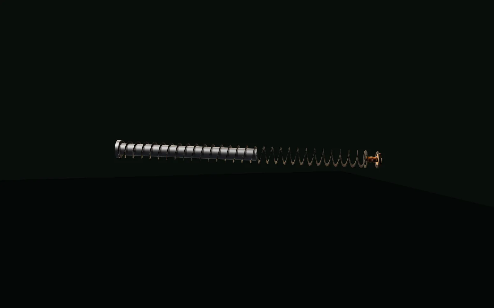 Exploded view: guide rod, recoil spring, and hex-screw cap separated.